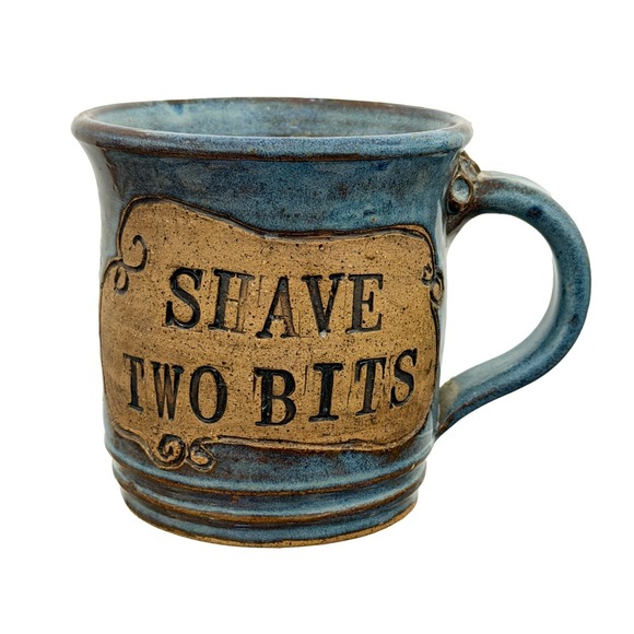 Other - Shave Two Bits Mug Glazed Stoneware Barber Hairdresser Art Pottery Great Storage